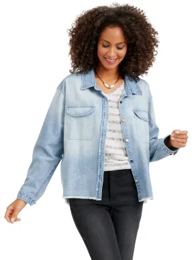 Democracy Womens Long Sleeve Denim Fray Jacket