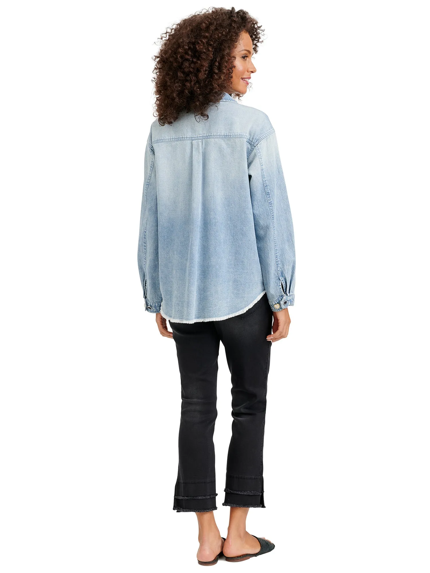 Democracy Womens Long Sleeve Denim Fray Jacket