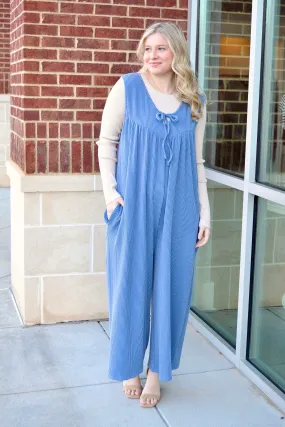 Denim blue ribbed jumpsuit
