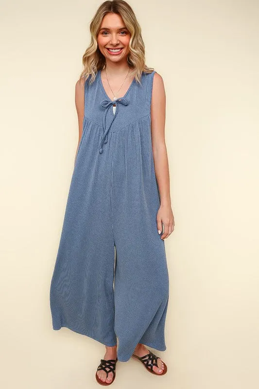 Denim blue ribbed jumpsuit