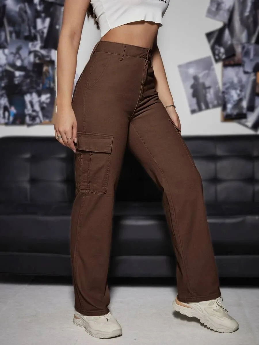 Denim High Waist Cargo Jeans