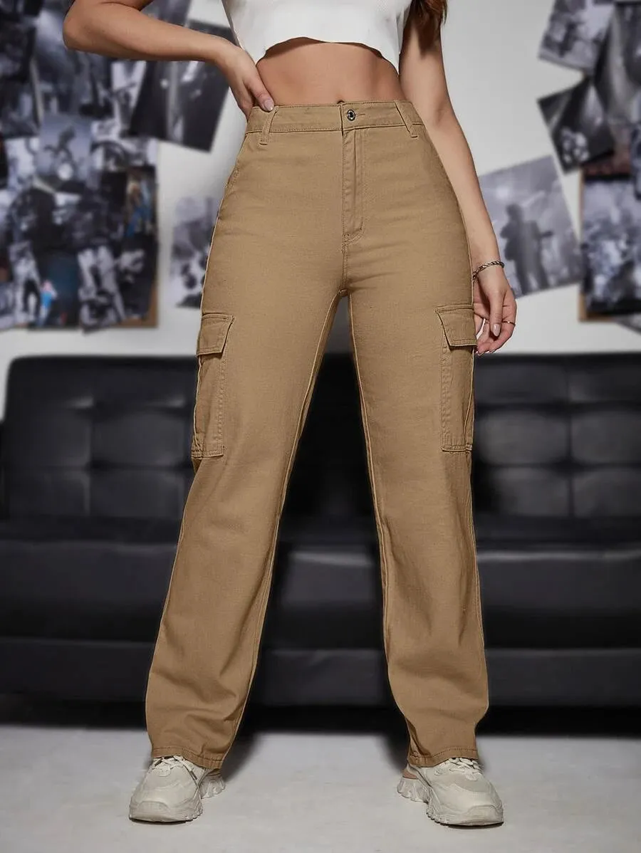 Denim High Waist Cargo Jeans