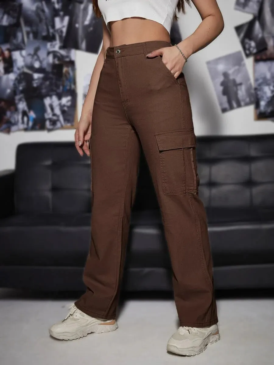 Denim High Waist Cargo Jeans