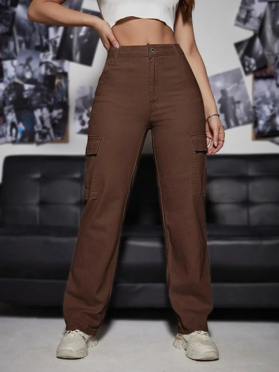 Denim High Waist Cargo Jeans