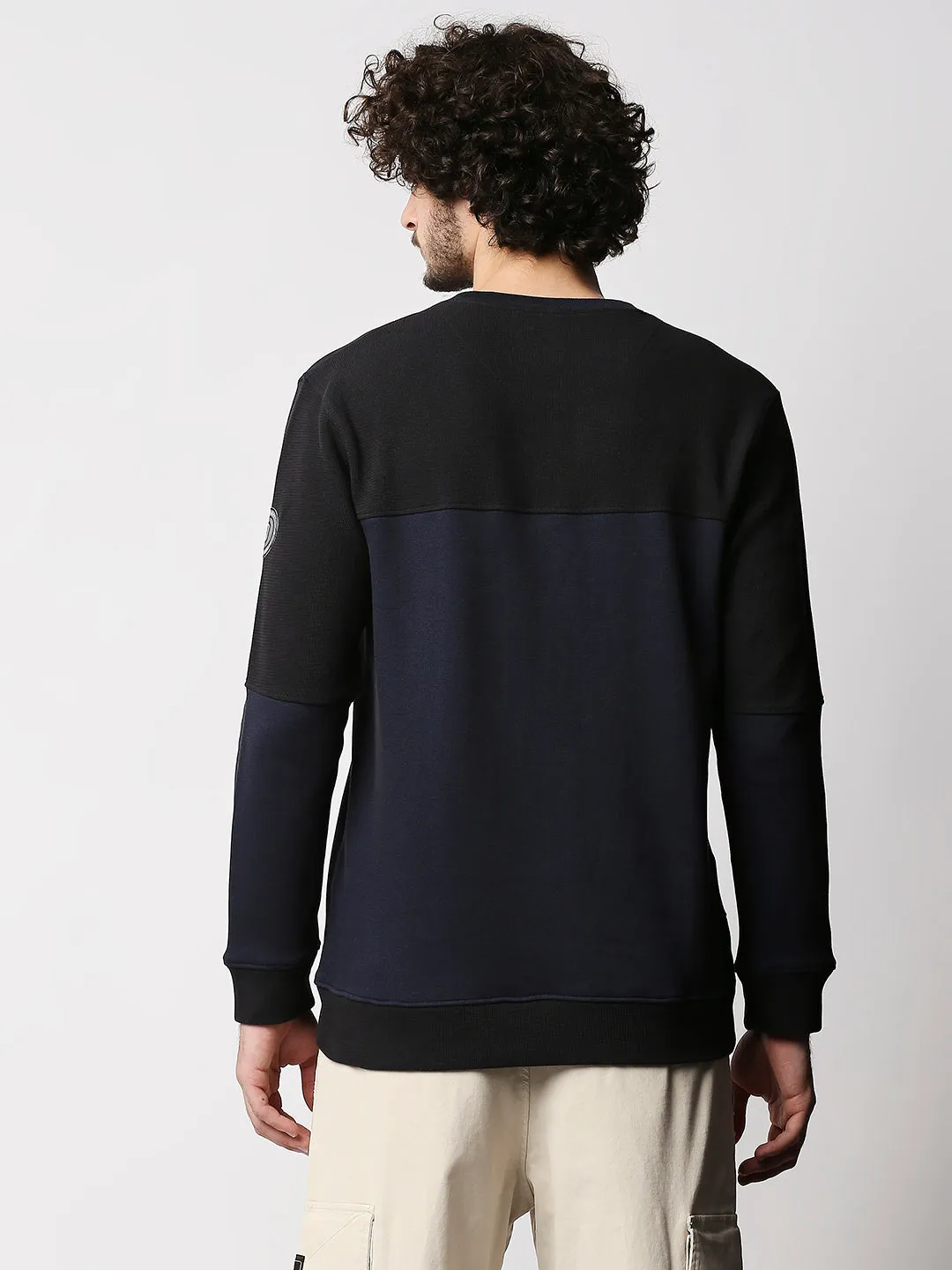 Disrupt Men Blue Cut-Sew Classy Comfort Fit Pullover