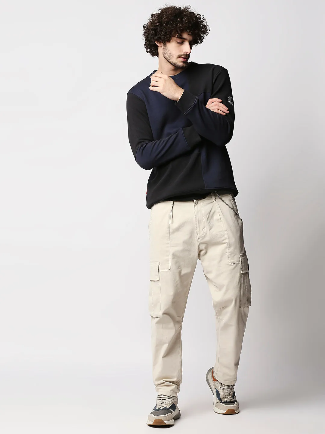 Disrupt Men Blue Cut-Sew Classy Comfort Fit Pullover