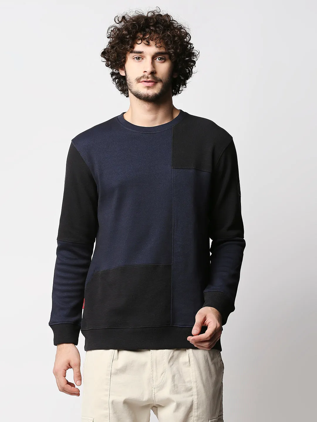 Disrupt Men Blue Cut-Sew Classy Comfort Fit Pullover