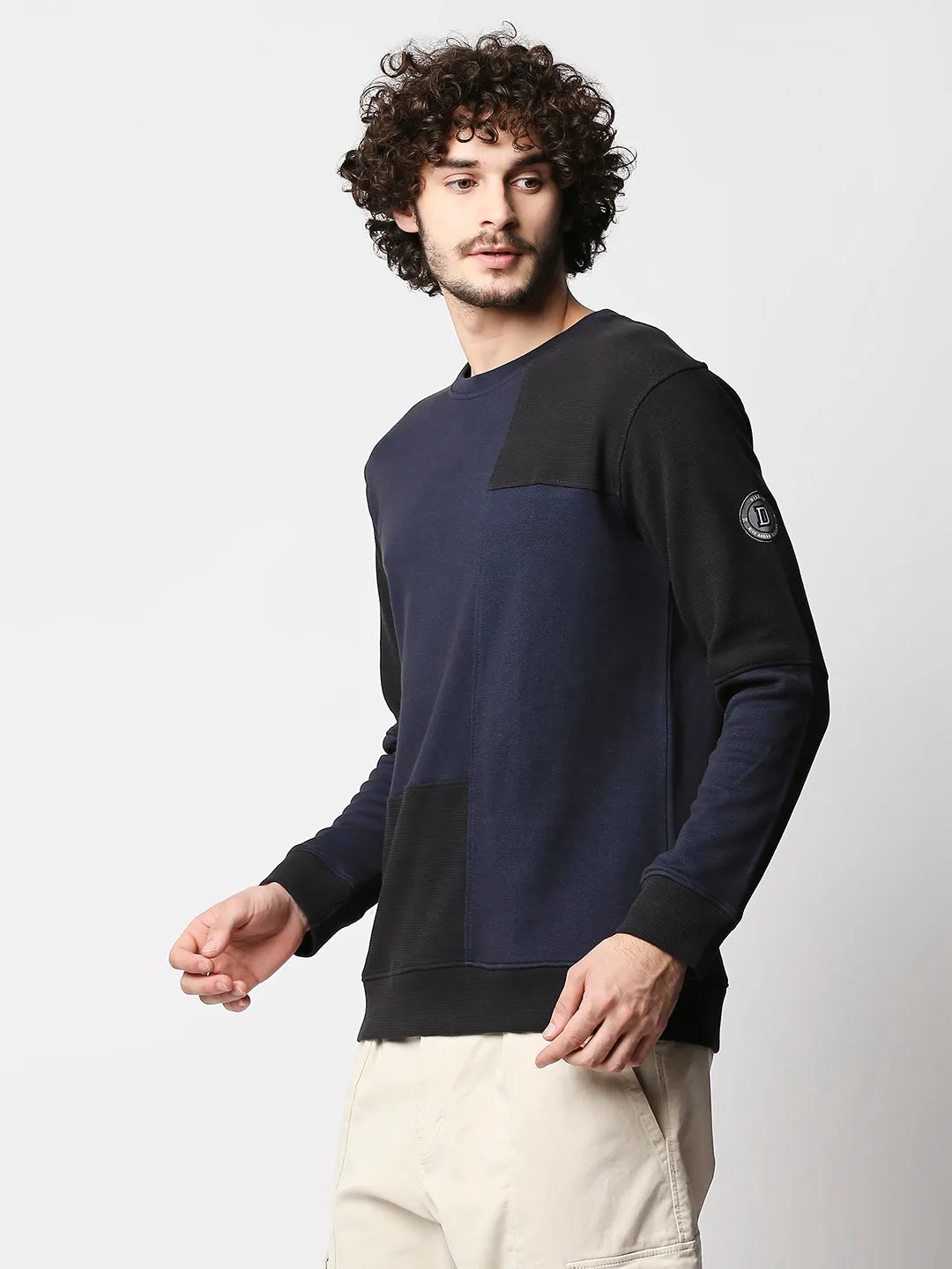 Disrupt Men Blue Cut-Sew Classy Comfort Fit Pullover