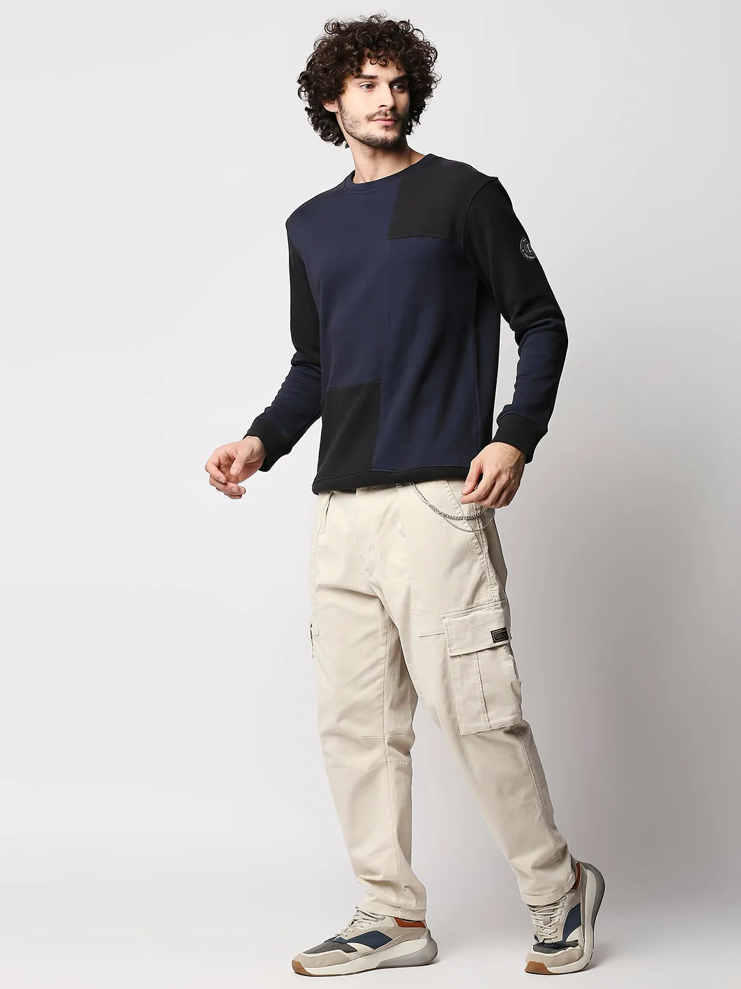 Disrupt Men Blue Cut-Sew Classy Comfort Fit Pullover