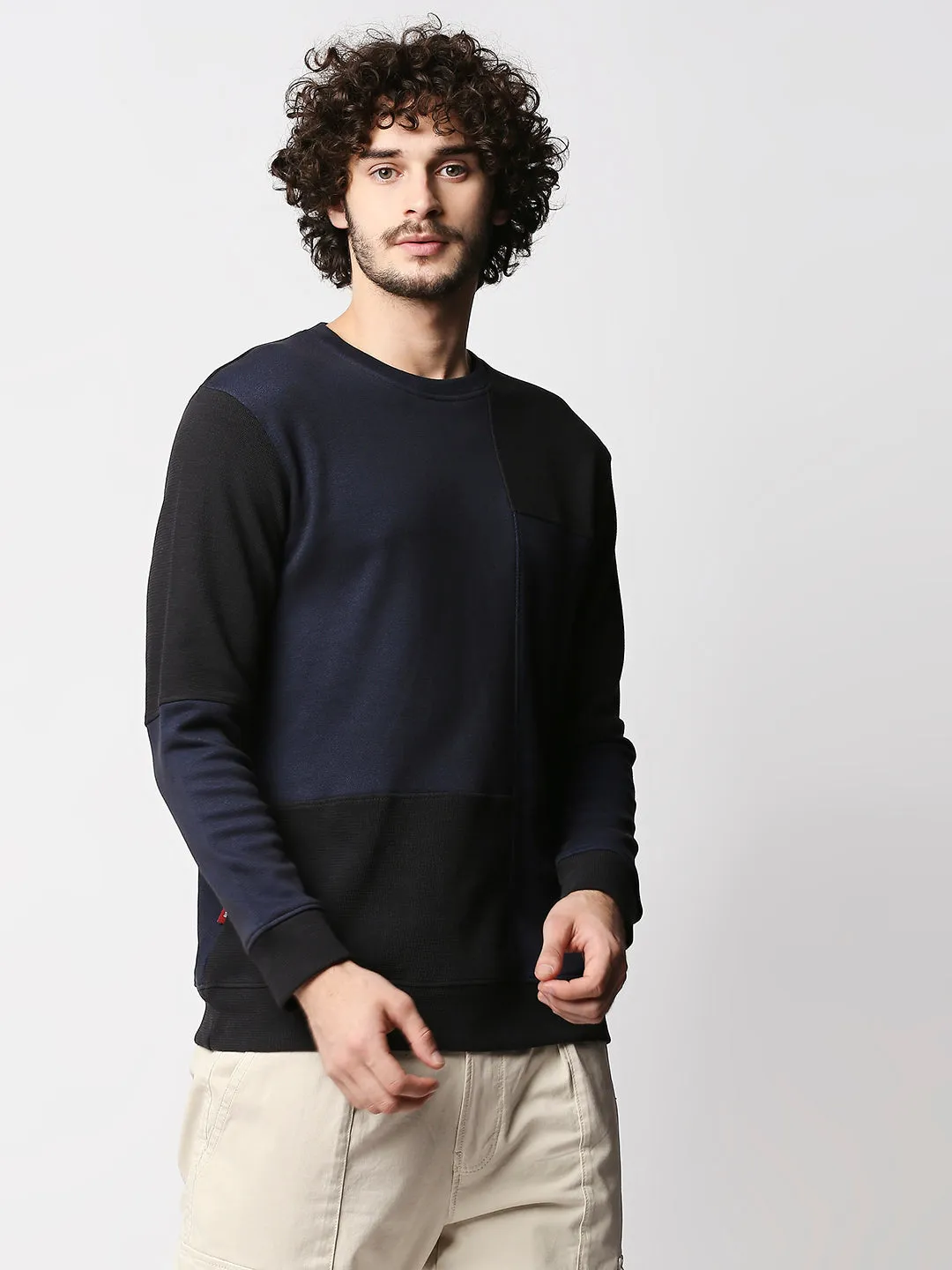 Disrupt Men Blue Cut-Sew Classy Comfort Fit Pullover