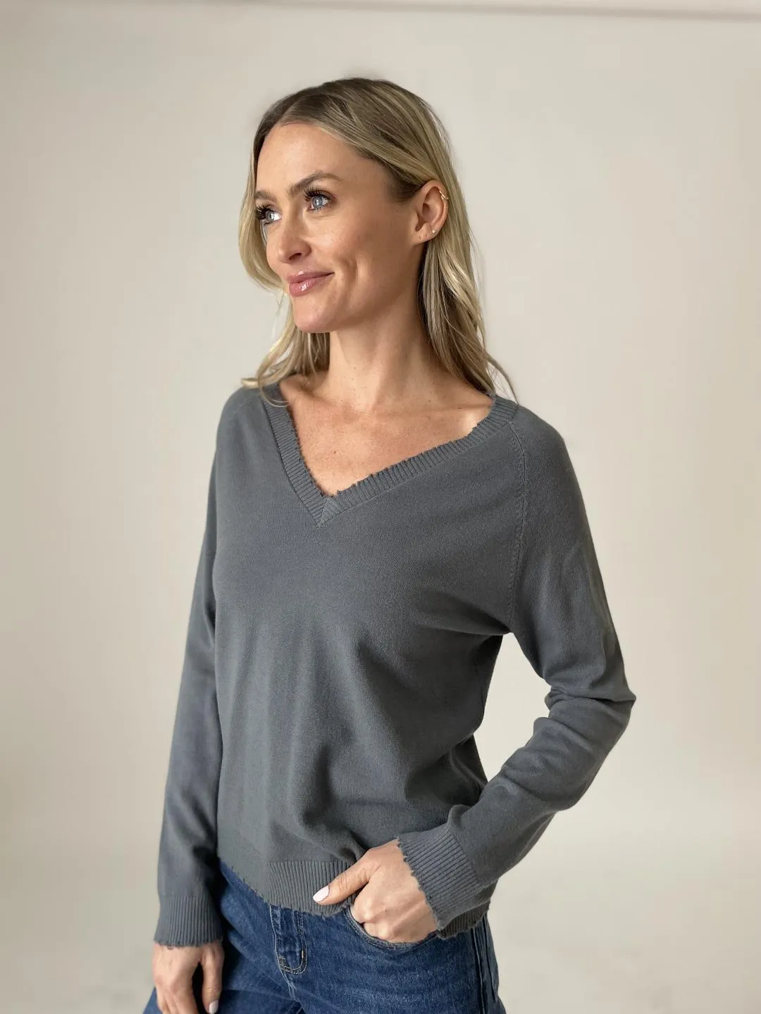 Distressed Gray Top by Six Fifty
