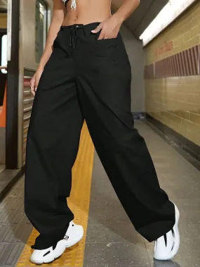 Drawstring Waist Slant Pocket Parachute Cargo Pants