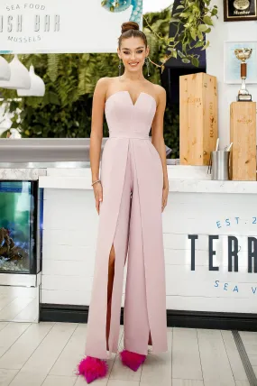 Dusty Pink Strapless V-Neck Jumpsuit