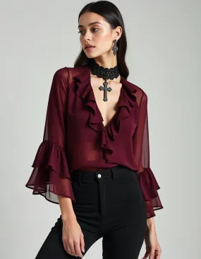 Elefteria Maroon Georgette Top