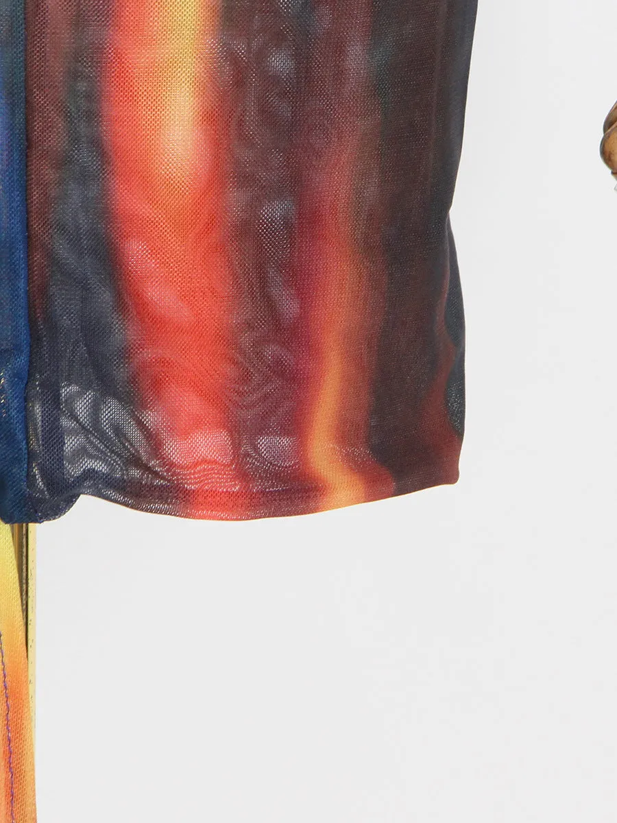 Elegant Long Sleeve Short Mop Tie Dyed Party Dress