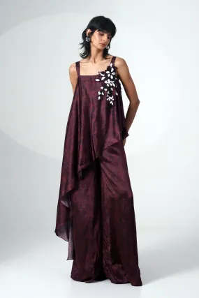 Embroidered Printed Jumpsuit With Scarf