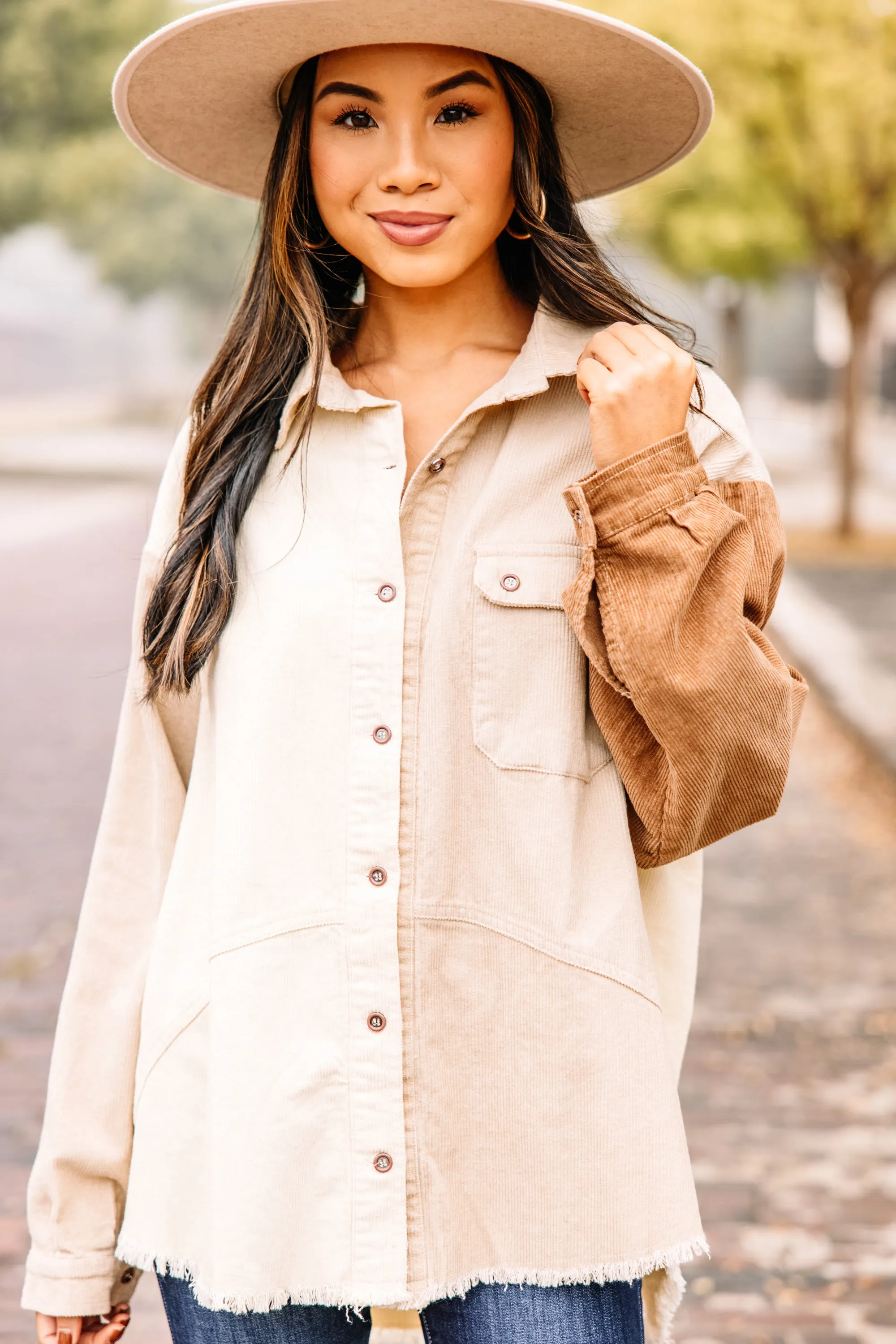 Enjoy Your Day Stone Brown Colorblock Shacket