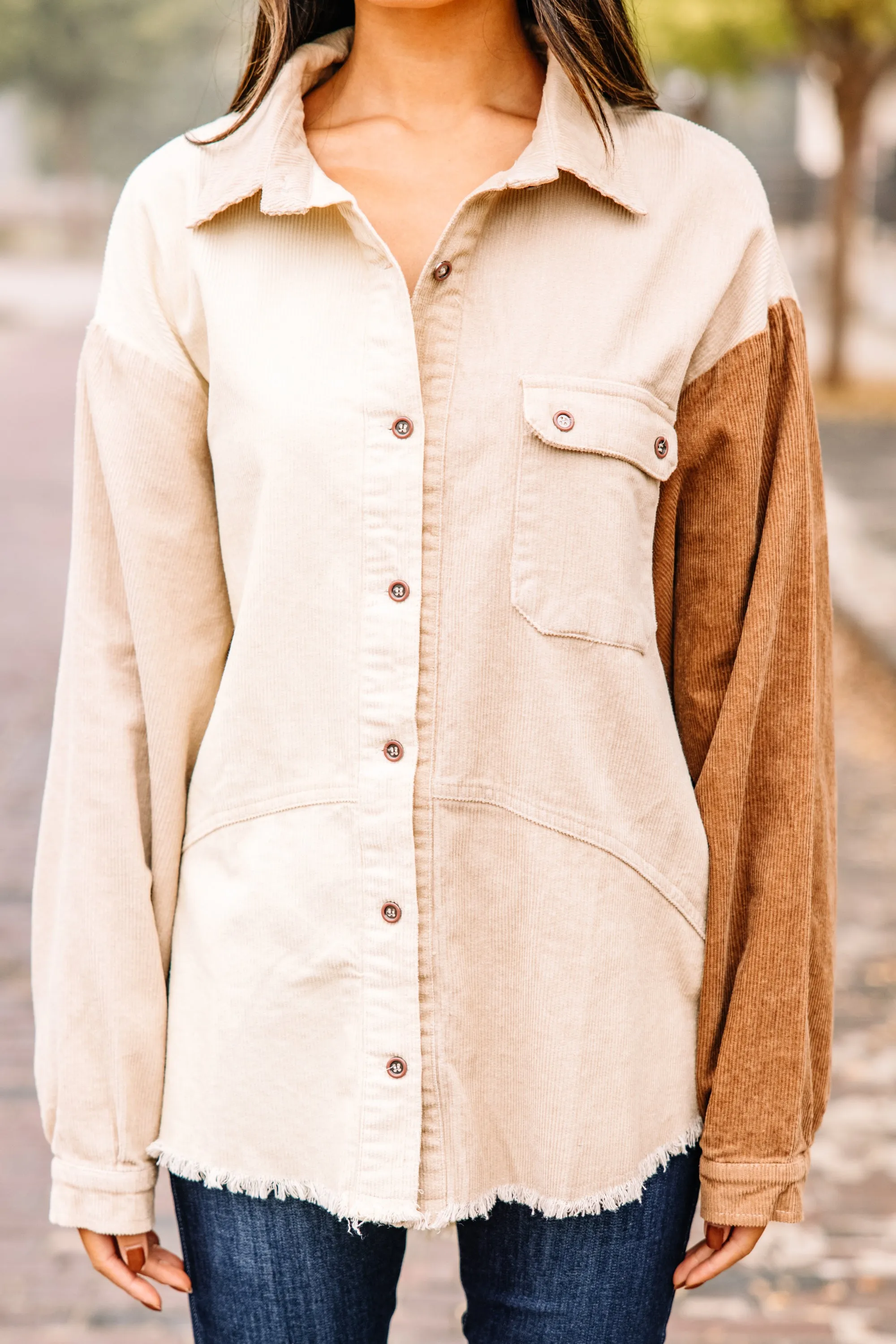 Enjoy Your Day Stone Brown Colorblock Shacket