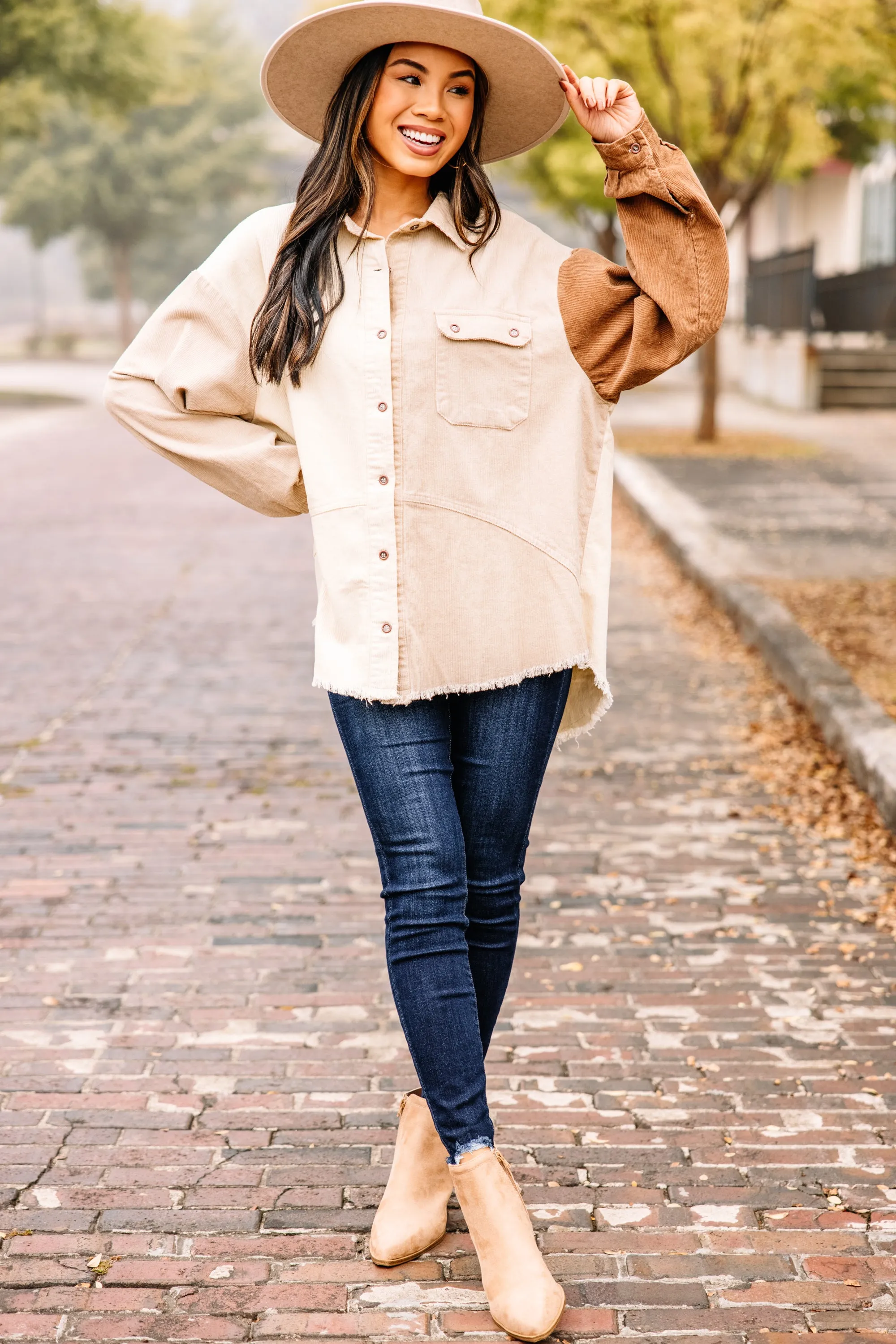 Enjoy Your Day Stone Brown Colorblock Shacket