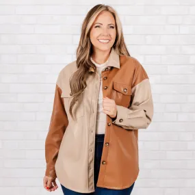 Entertain Me Leather Shacket, Brown