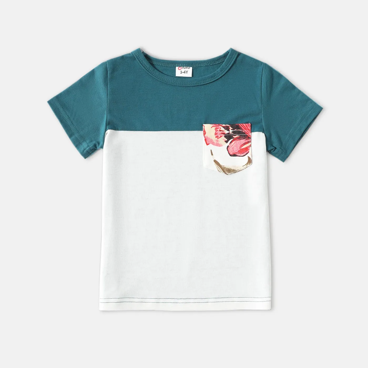 Family Matching 95% Cotton Colorblock T-shirts and Allover Floral Print Short-sleeve Bodycon Dresses Sets
