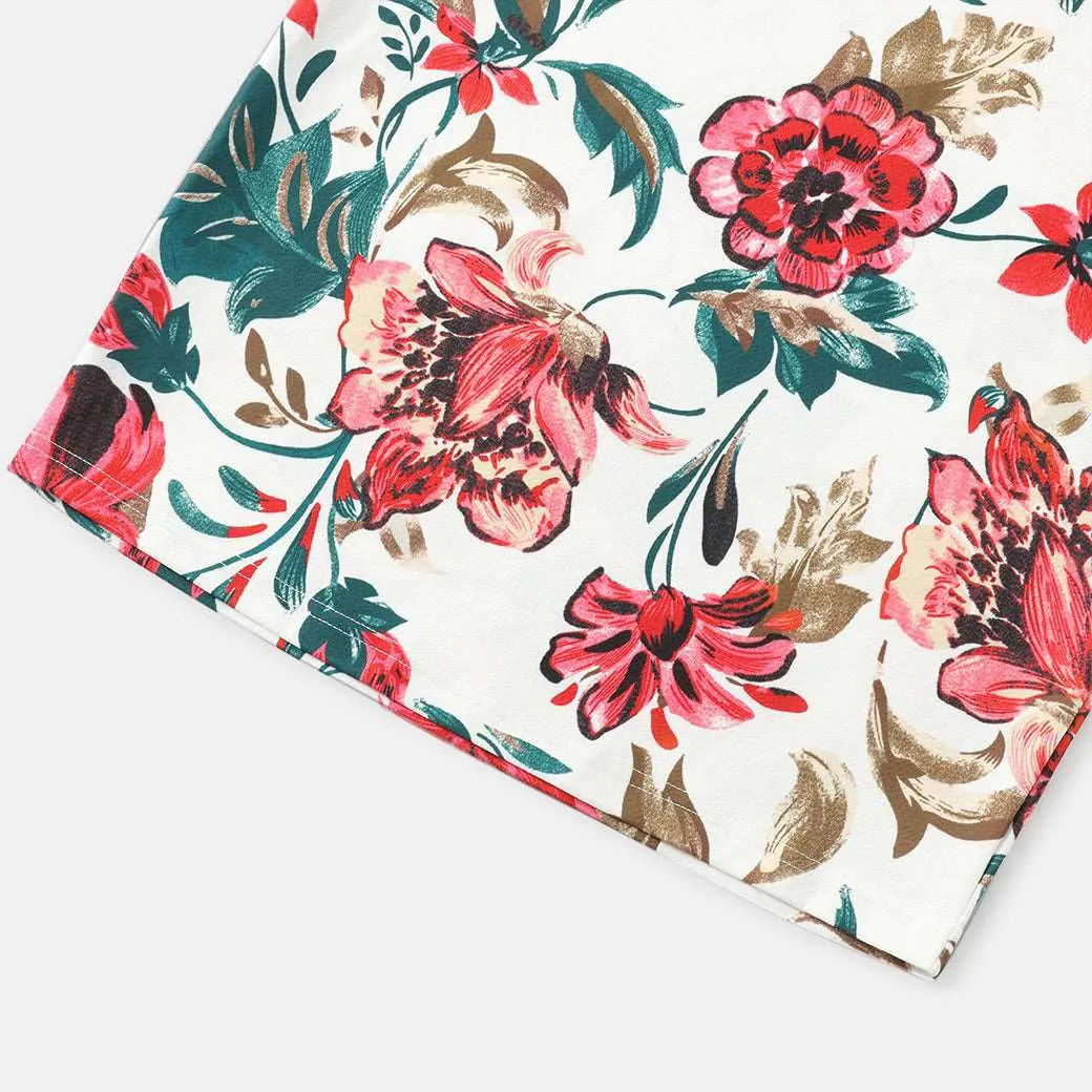 Family Matching 95% Cotton Colorblock T-shirts and Allover Floral Print Short-sleeve Bodycon Dresses Sets