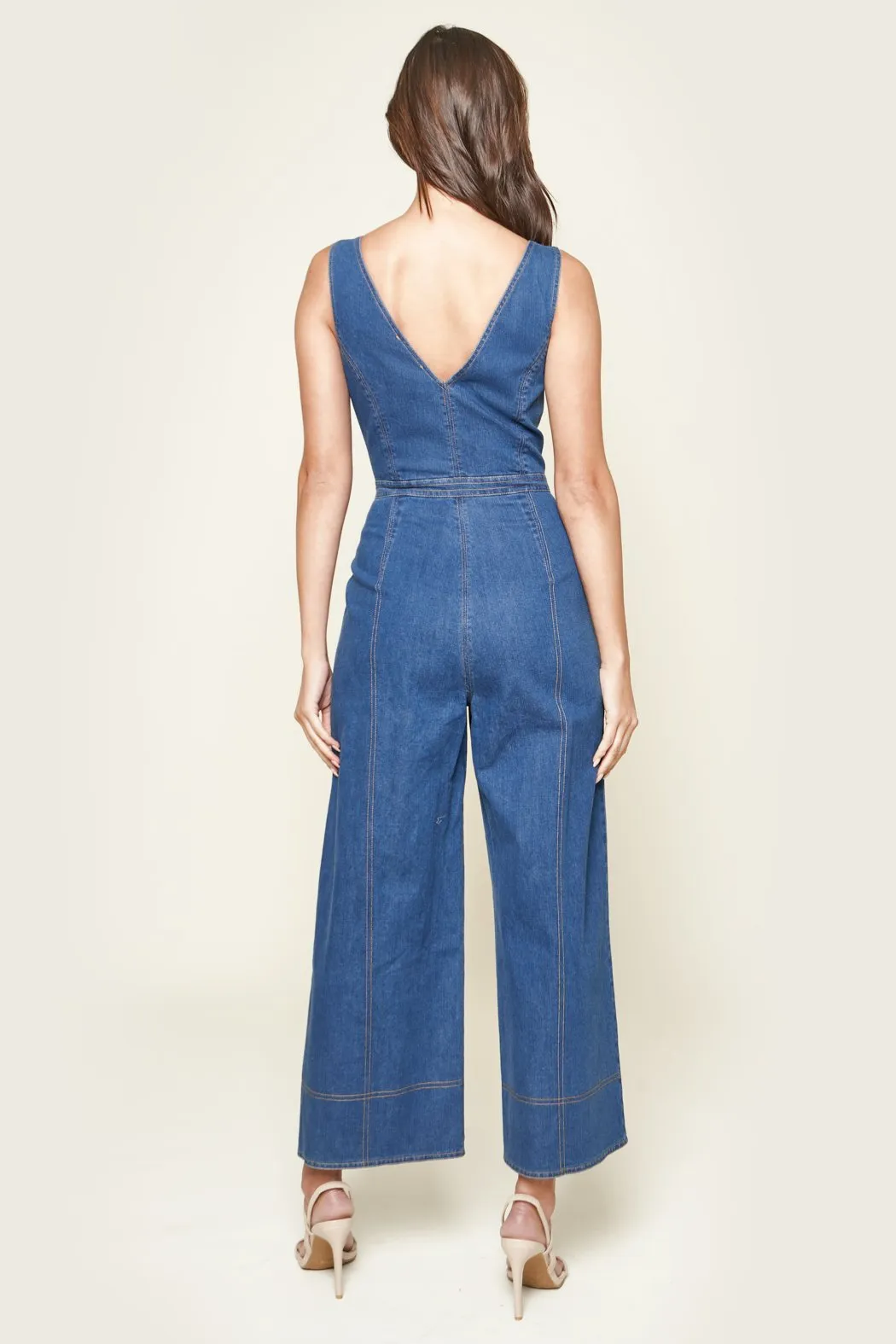 Far Out Denim Zip Front Jumpsuit