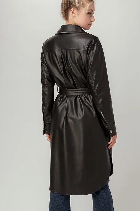 FAUX LEATHER BUTTON SHIRT DRESS