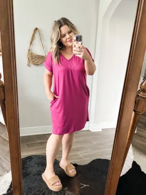 Favorite V-Neck Knit Dress Magenta