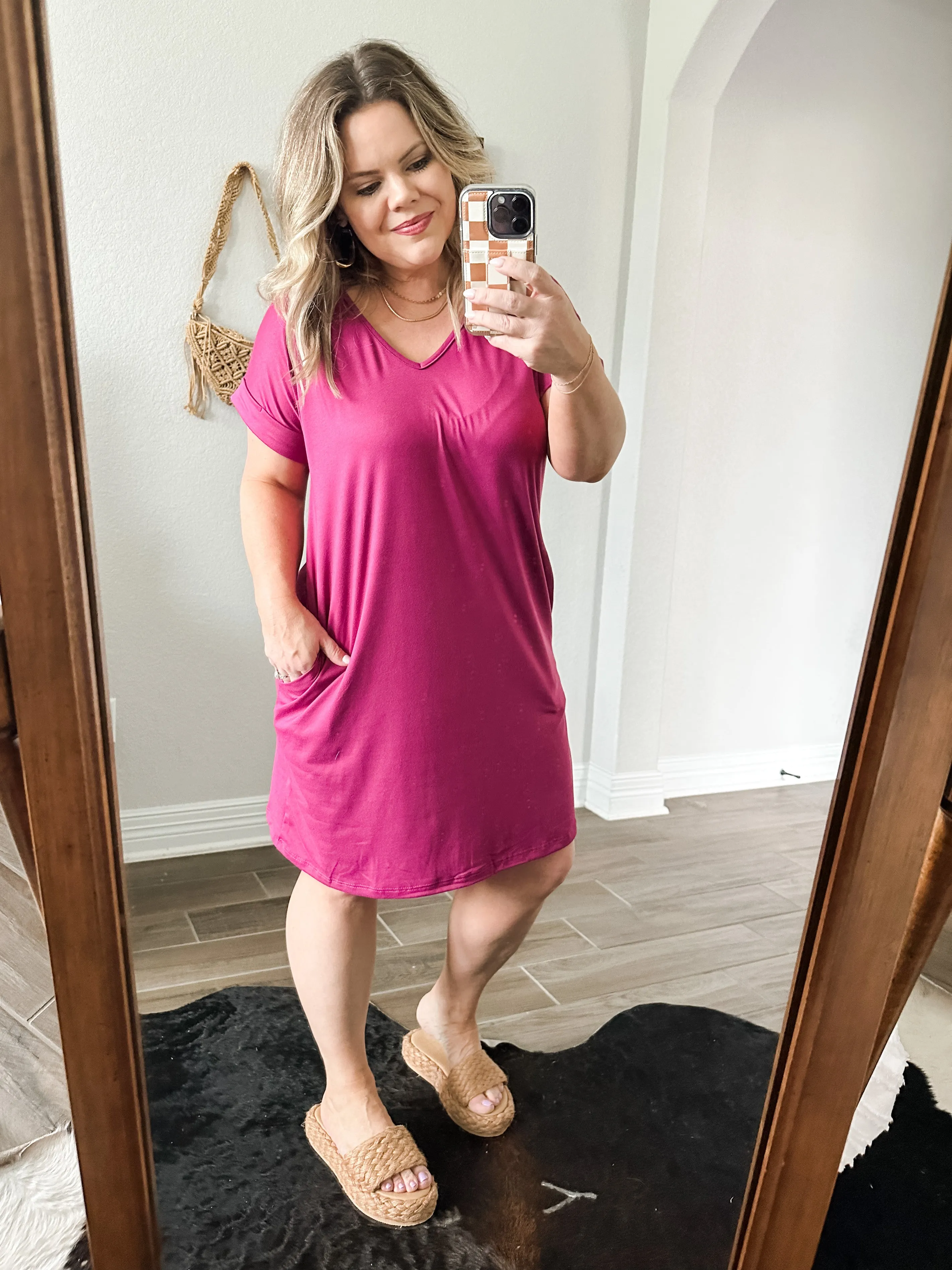 Favorite V-Neck Knit Dress Magenta