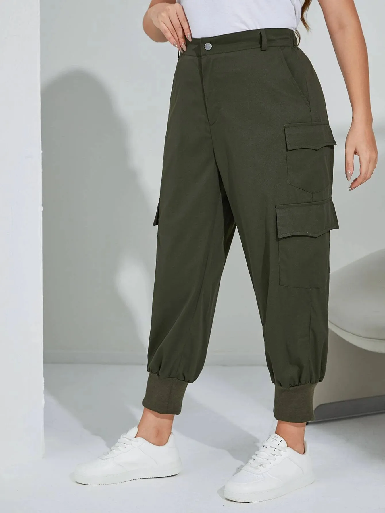 Flap Pocket Casual Green Cargo Pants