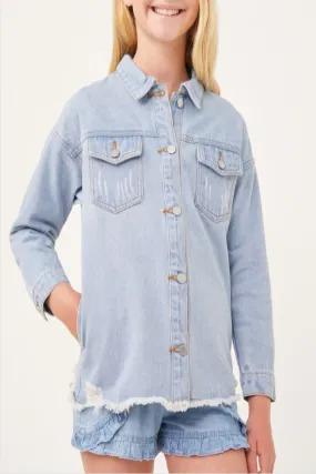 Friends Youth Light Wash Distressed Denim Shacket