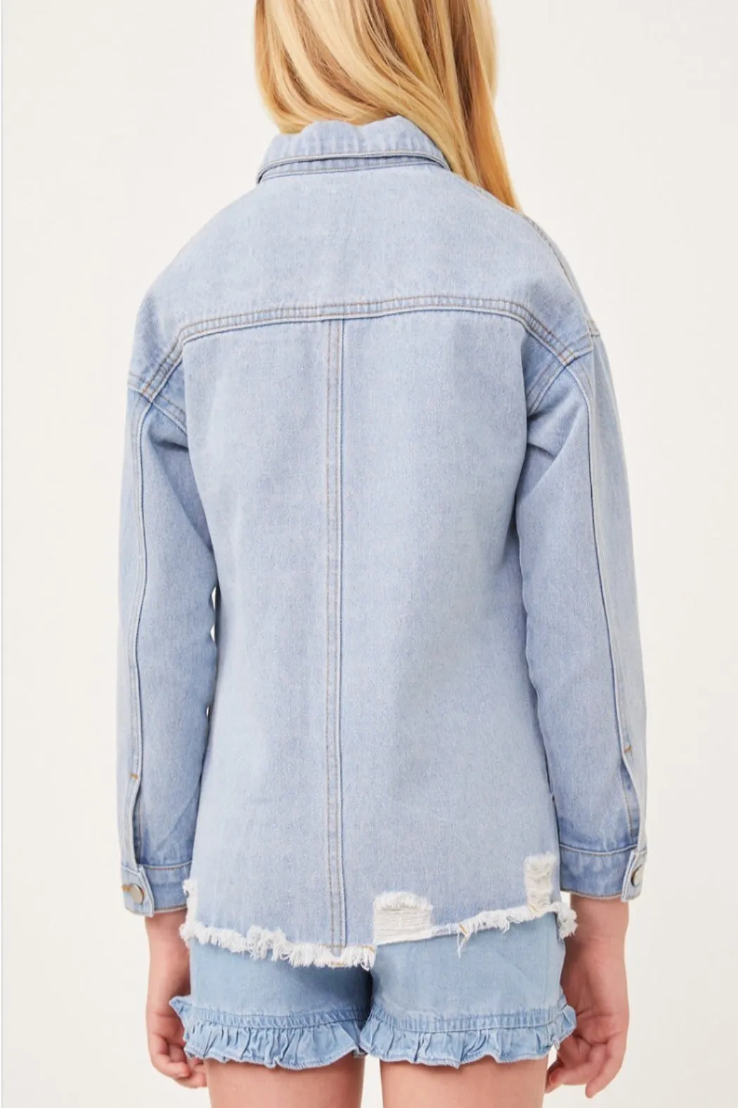 Friends Youth Light Wash Distressed Denim Shacket