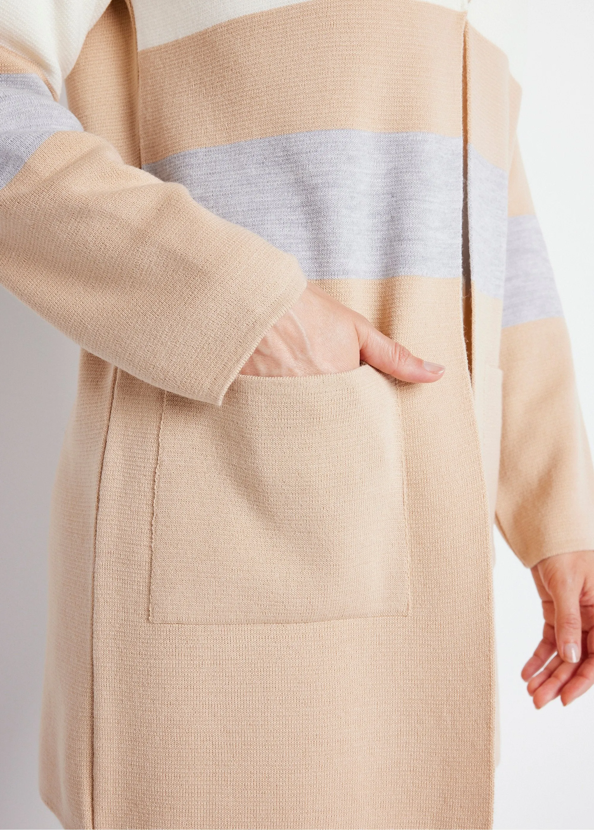 Gilet long col V jacquard rayé