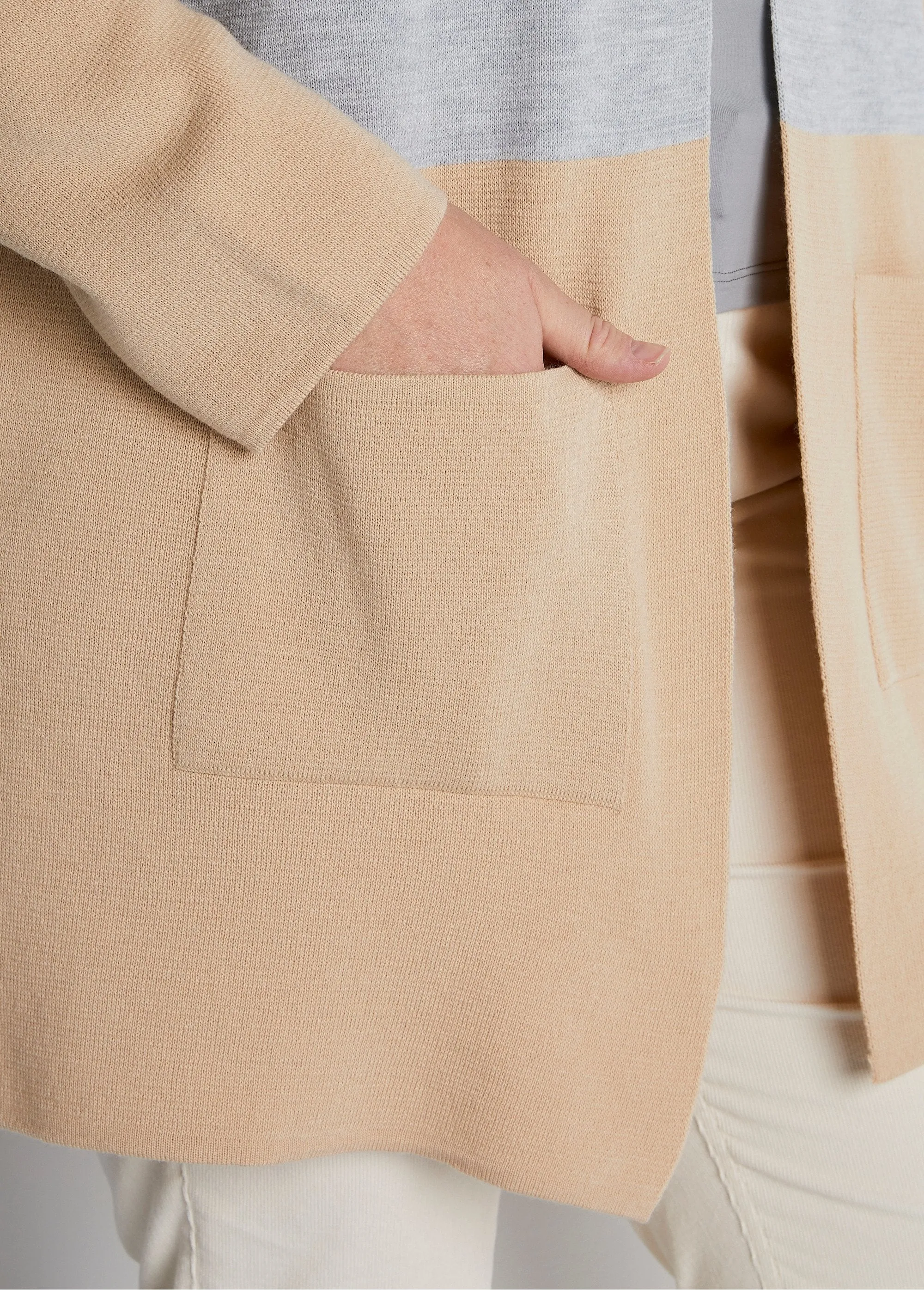 Gilet long col V jacquard rayé