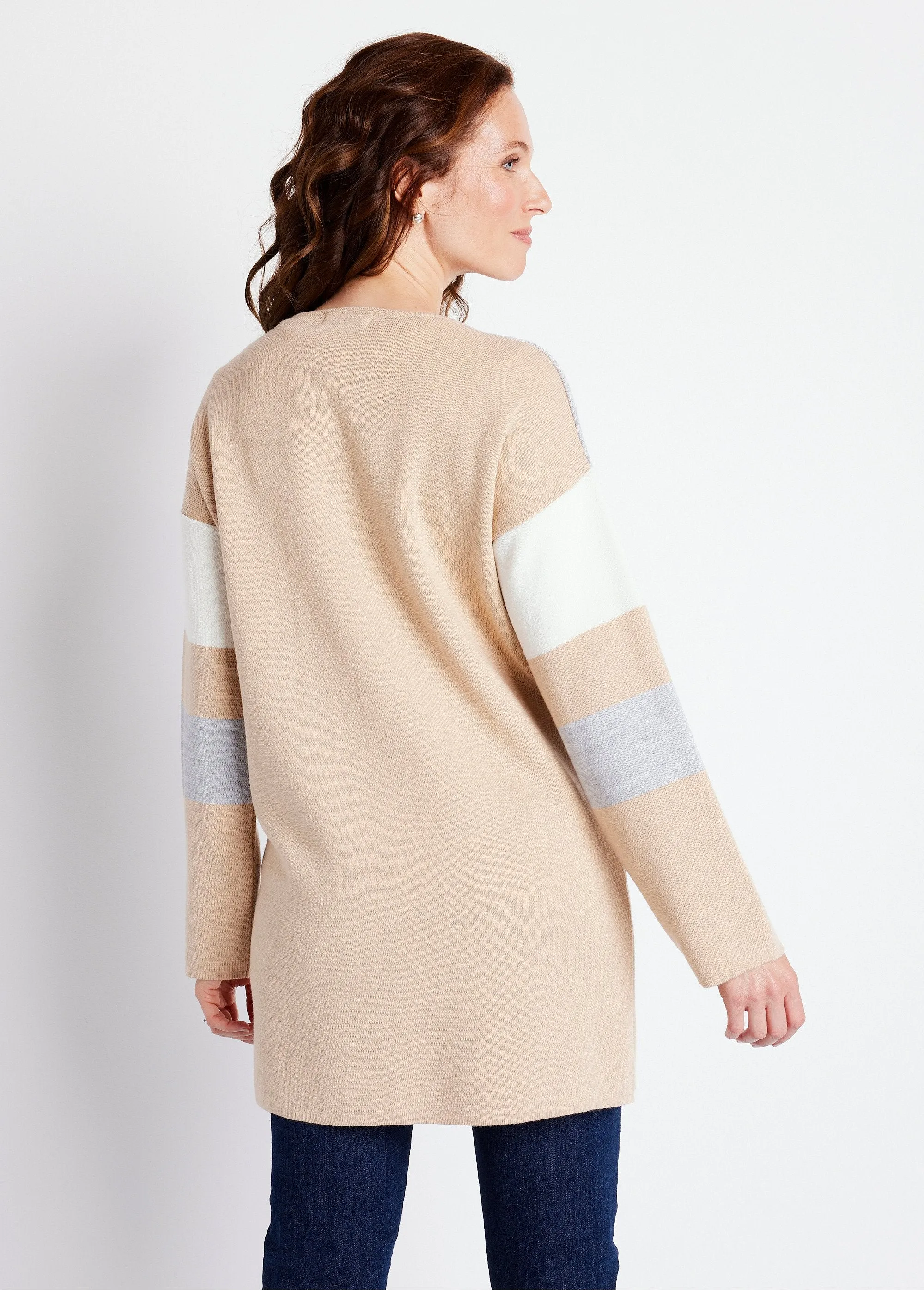 Gilet long col V jacquard rayé