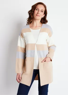 Gilet long col V jacquard rayé