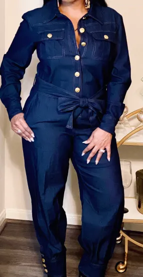 Gold  Button Denim Jumpsuit