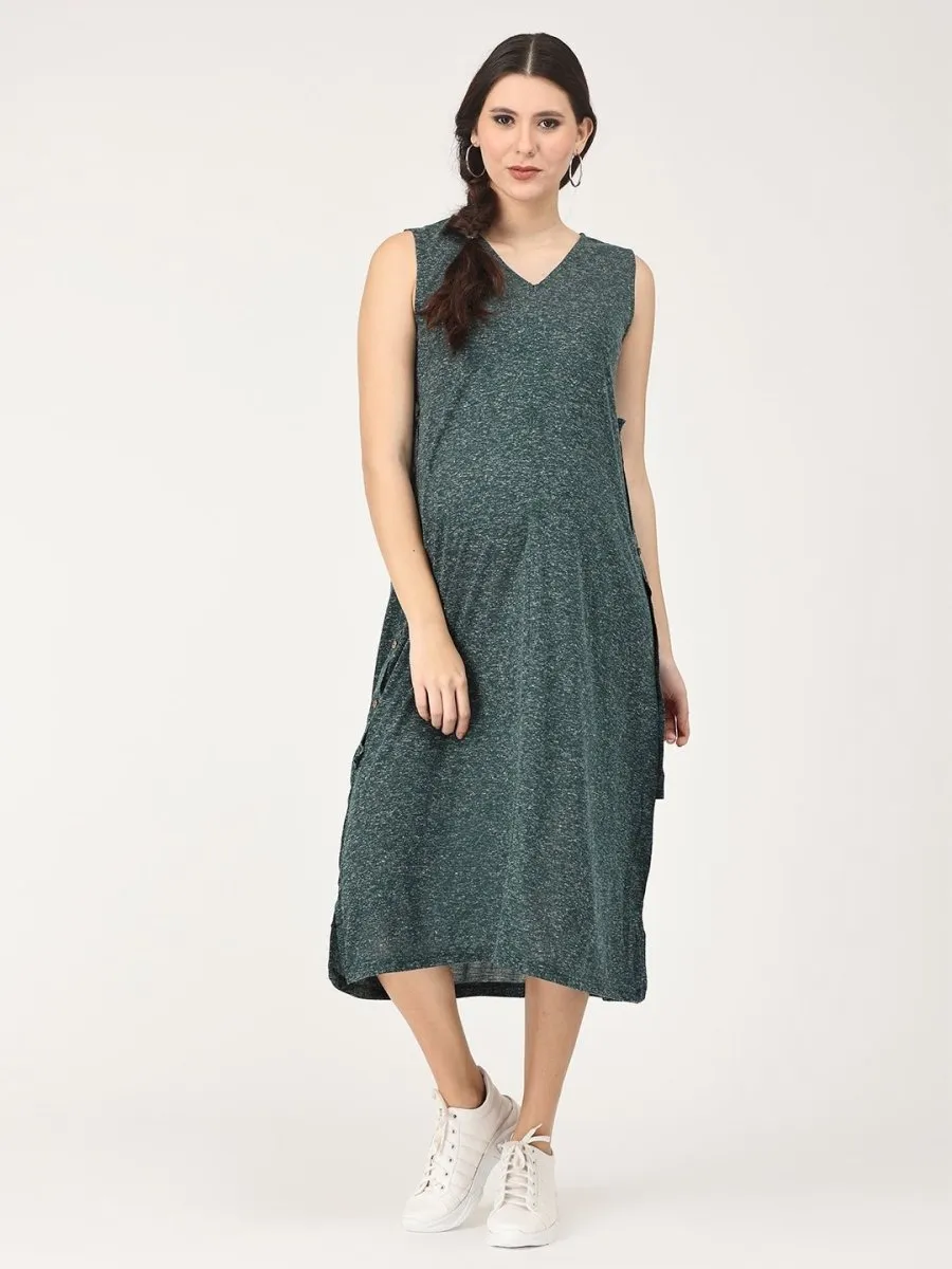 Green Melange Tunic Maternity and Nursing Dress