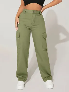 High Waist Easy Wear Cargo Jeans