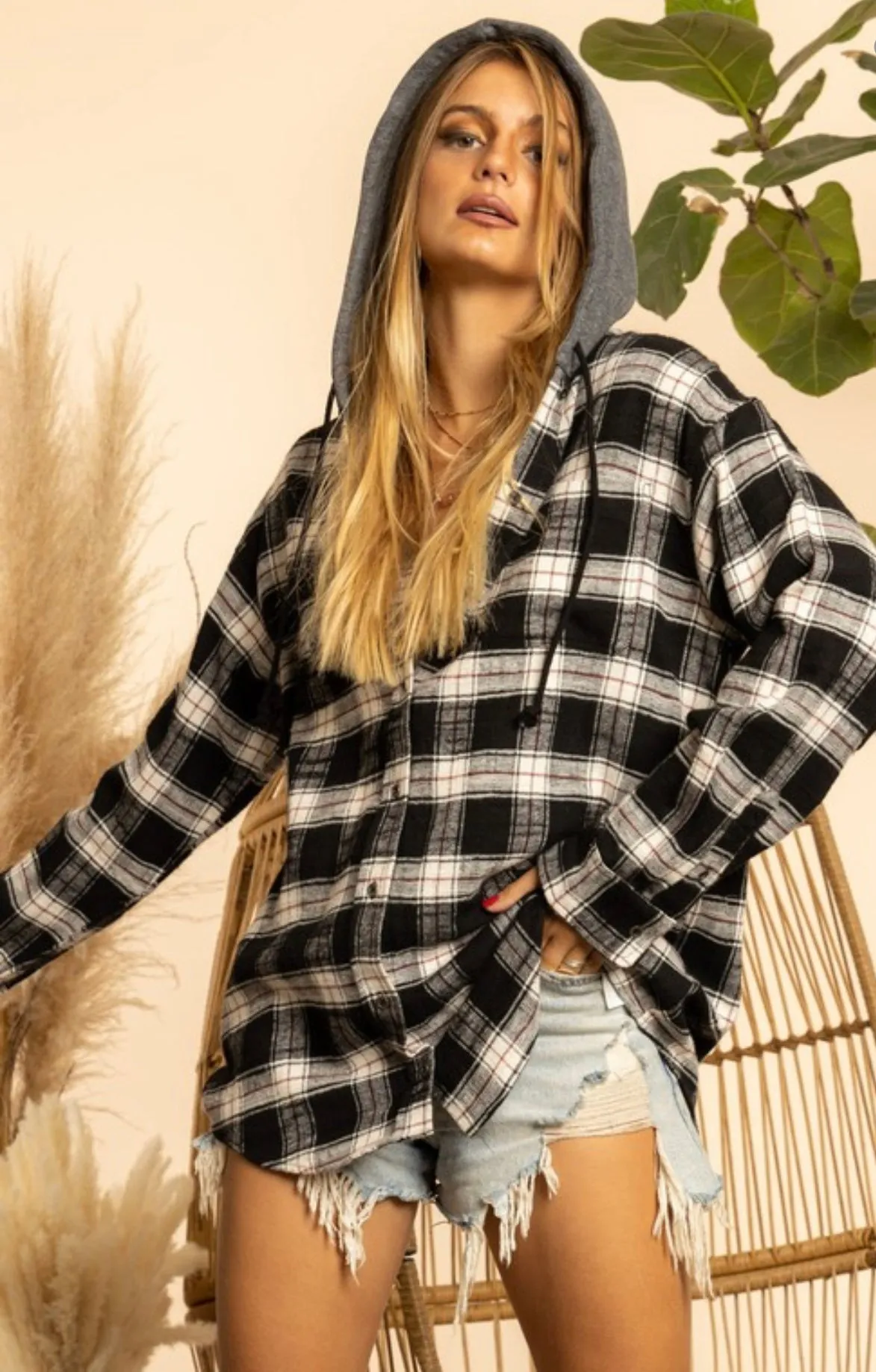 Hooded Plaid Shacket