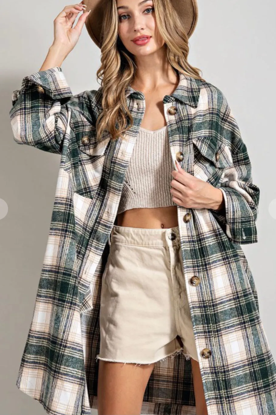 Hunter Green long Plaid Shacket