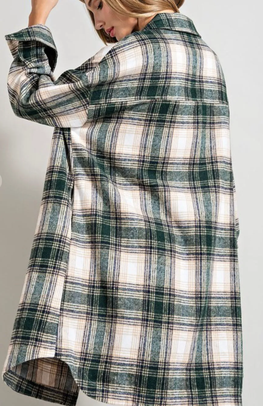 Hunter Green long Plaid Shacket