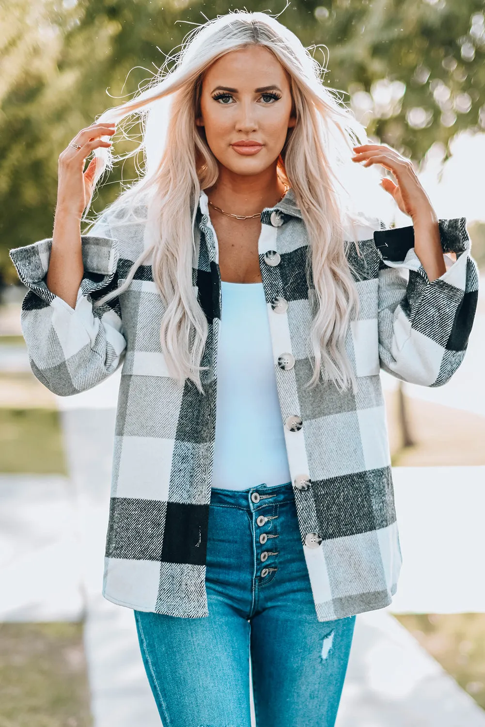 Keep Me Cozy Grey Plaid Shacket