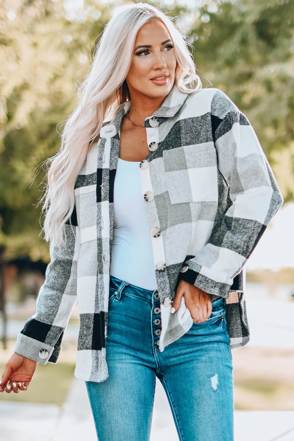 Keep Me Cozy Grey Plaid Shacket