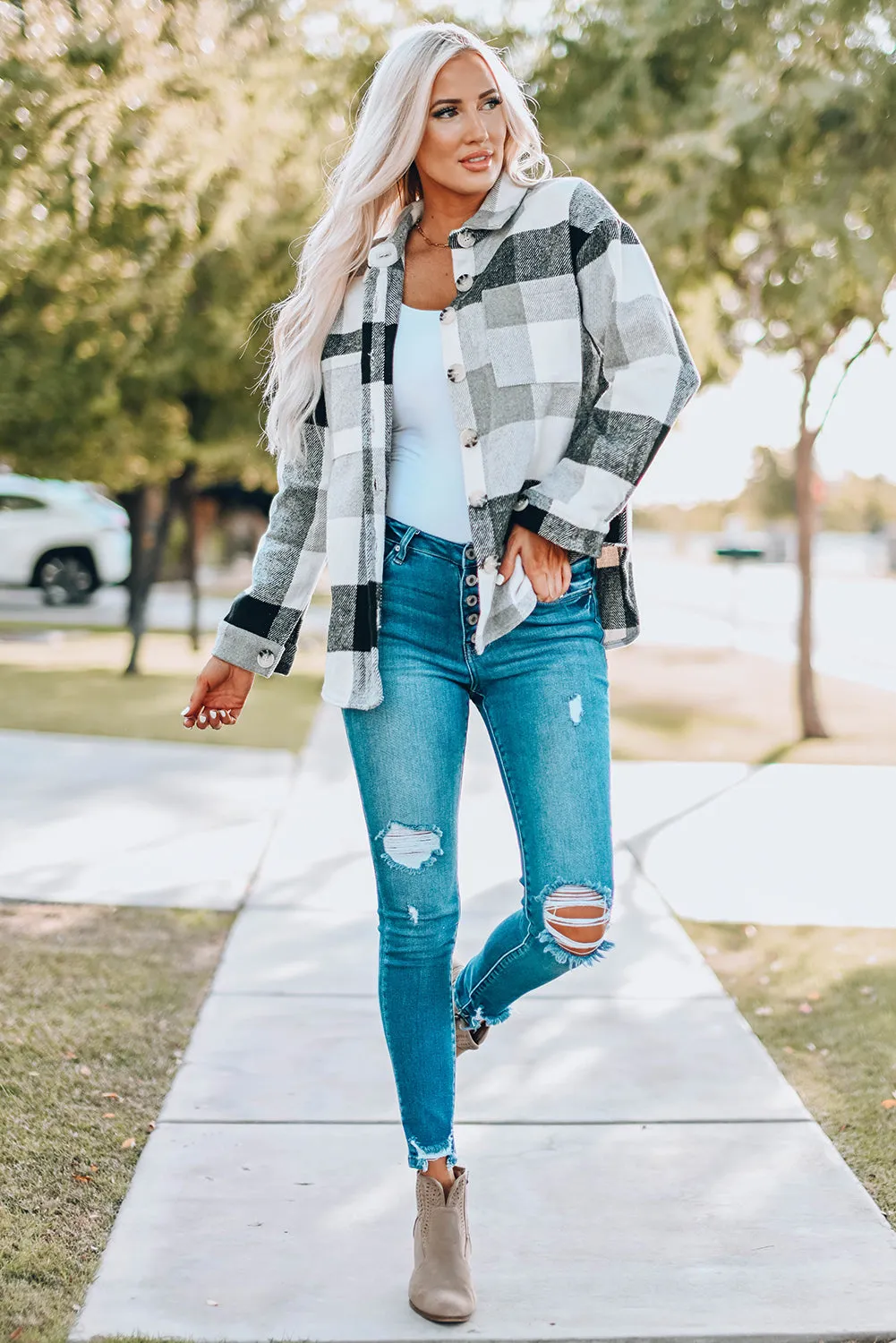 Keep Me Cozy Grey Plaid Shacket