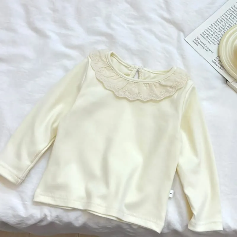 Kid Girl Lace Neckline Long Sleeves Base Layer Top