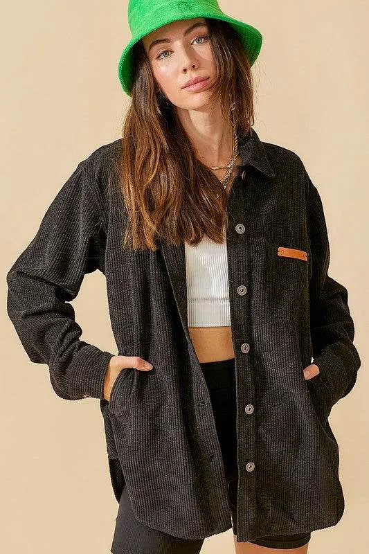 La Miel Madera Collared Long Sleeves Shacket