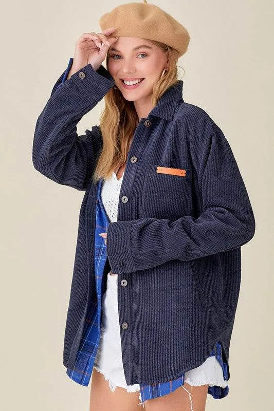 La Miel Madera Collared Long Sleeves Shacket
