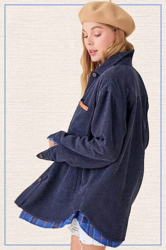 La Miel Madera Collared Long Sleeves Shacket